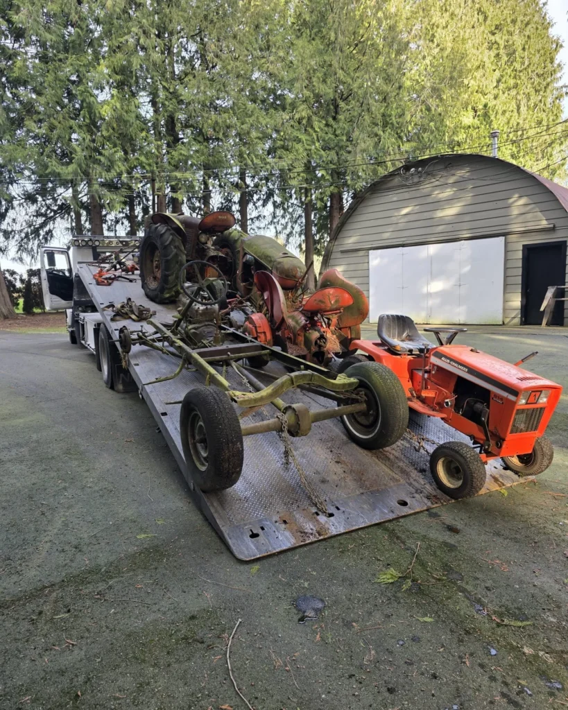 Vehicle chassis on a flatbed truck